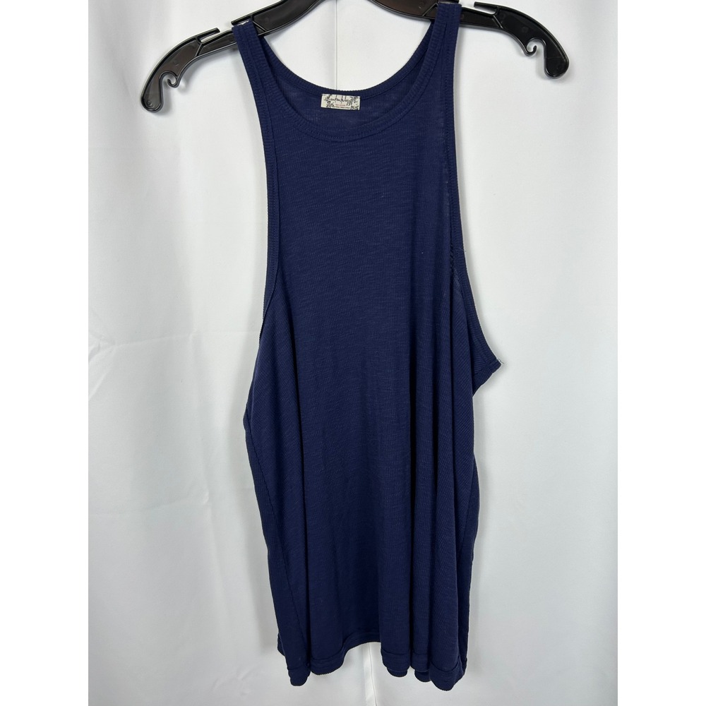 Intimately Free People Navy Blue Ribbed High Neck Tank Top Boho Minimalist L
